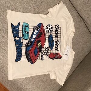 Hot Wheels Graphic Tee with Red & Blue Car Design
